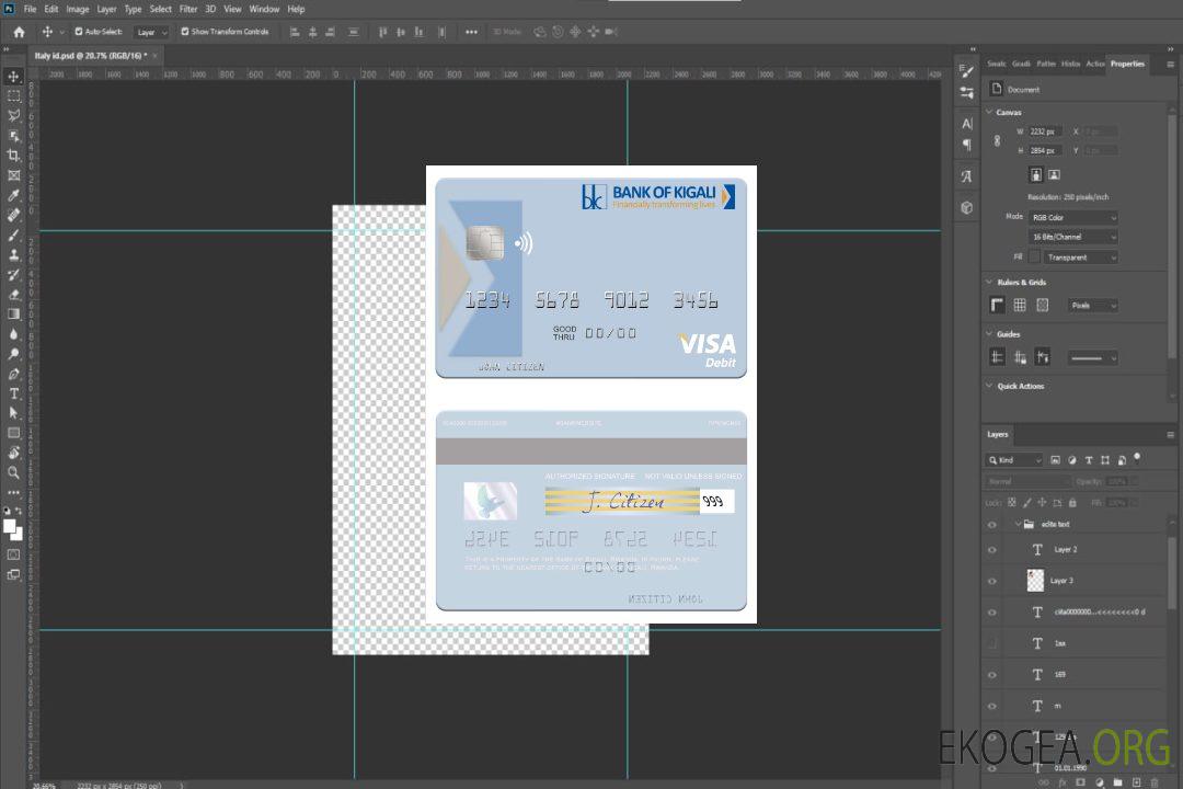 Carte de débit visa de la Banque Rwandaise de Kigali template Carte de débit visa de la Banque Rwandaise de Kigali template